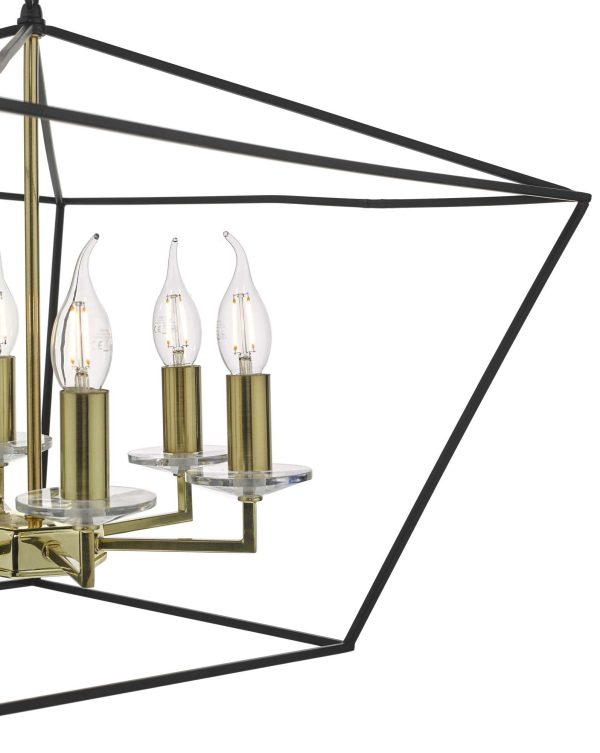 Gretchen 6 Light Pendant Matt Black & Polished Brass - Image 3