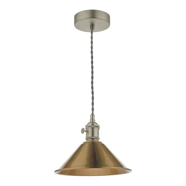 Hadano 1 Light Pendant Antique Chrome C/W Aged Brass Shade