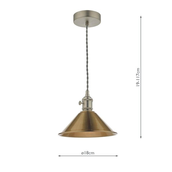 Hadano 1 Light Pendant Antique Chrome C/W Aged Brass Shade - Image 2