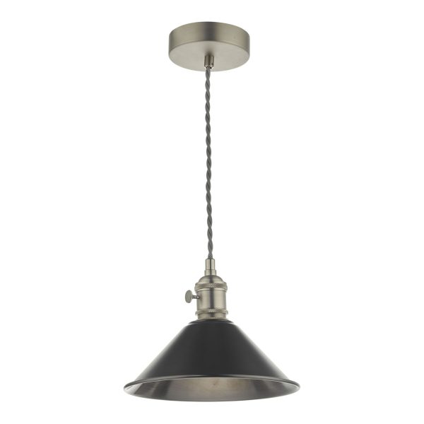 Hadano 1 Light Pendant Antique Chrome C/W Antique Pewter Shade