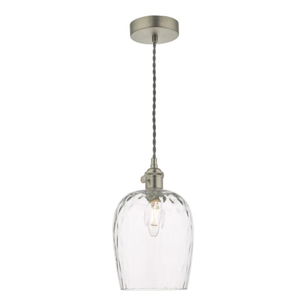 Hadano 1 Light Pendant Antique Chrome C/W Dimpled Glass Shade