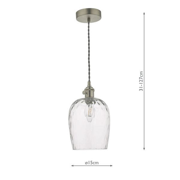 Hadano 1 Light Pendant Antique Chrome C/W Dimpled Glass Shade - Image 3