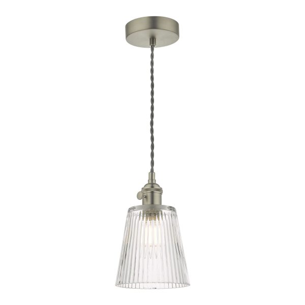 Hadano 1 Light Pendant Antique Chrome C/W Ribbed Glass Shade