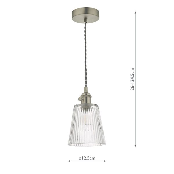 Hadano 1 Light Pendant Antique Chrome C/W Ribbed Glass Shade - Image 2