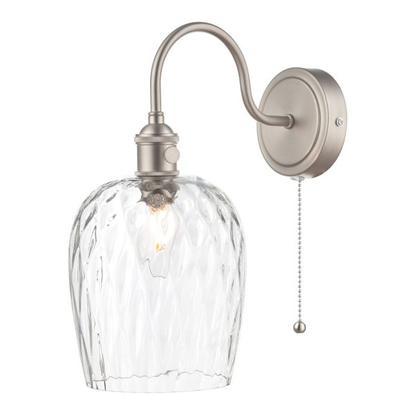 Hadano 1lt Wall Light Antique Chrome With Clear Dimpled Glass Shade