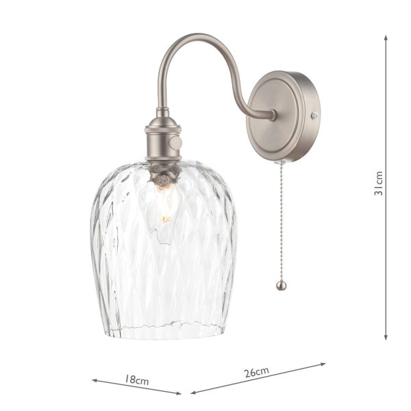 Hadano 1lt Wall Light Antique Chrome With Clear Dimpled Glass Shade - Image 3