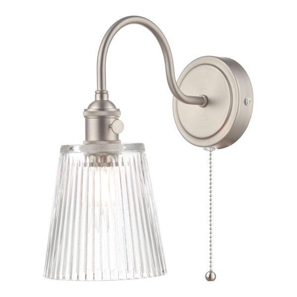 Hadano 1lt Wall Light Antique Chrome With Clear Ribbed Glass Shade