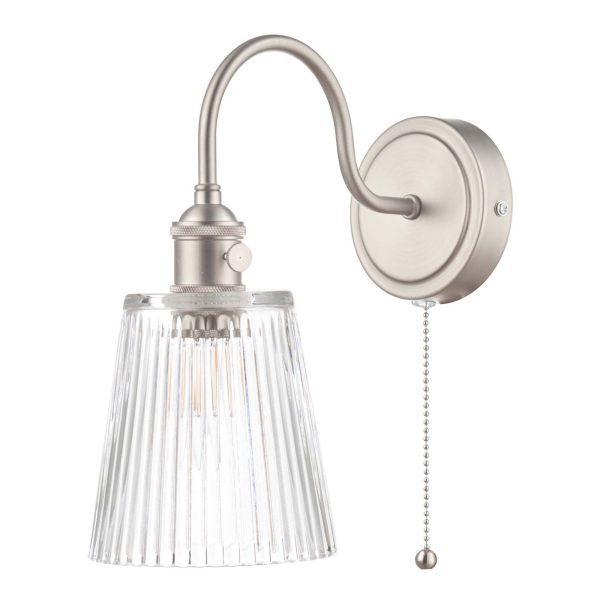 Hadano 1lt Wall Light Antique Chrome With Clear Ribbed Glass Shade - Image 2