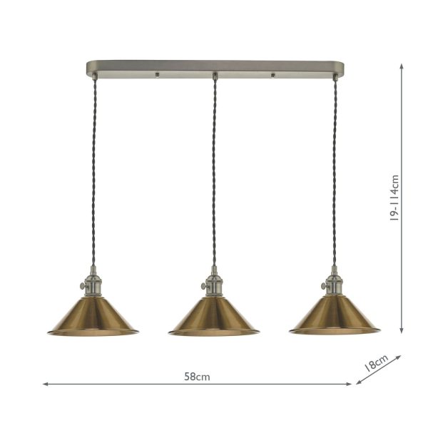 Hadano 3 Light Antique Chrome Suspension With Aged Brass Shades - Image 2