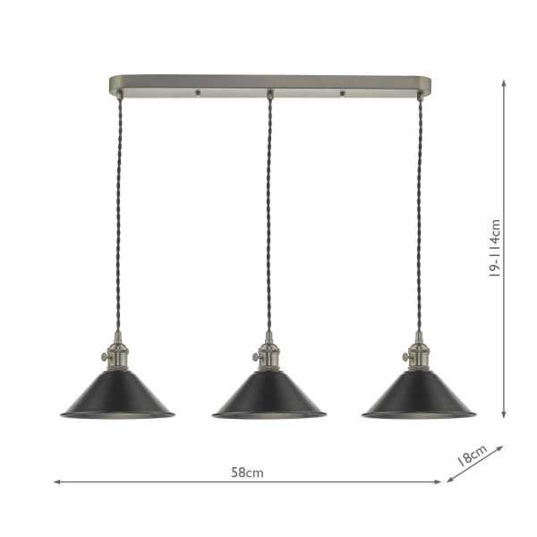 Hadano 3 Light Antique Chrome Suspension With Antique Petwer Shades - Image 2