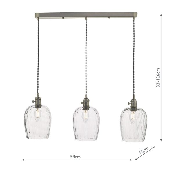 Hadano 3 Light Antique Chrome Suspension With Dimpled Glass Shades - Image 2