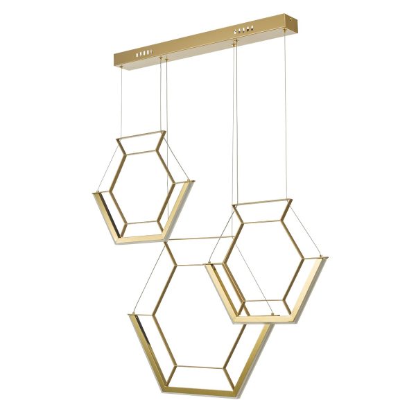 Hexagon 3lt Pendant Gold LED - Image 2