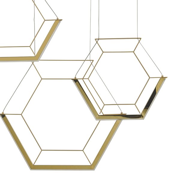 Hexagon 3lt Pendant Gold LED - Image 4