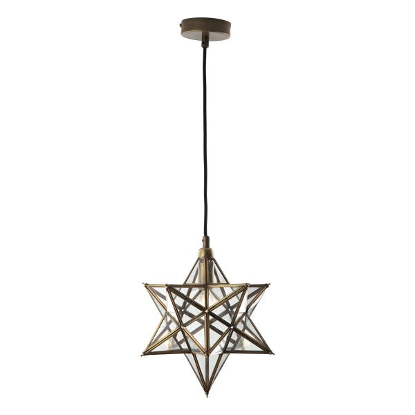 ILARIO 1 Light Star Pendant Antique Brass Glass Small