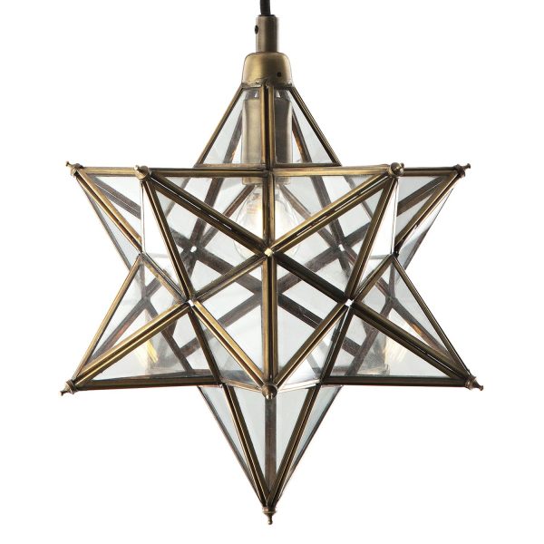 ILARIO 1 Light Star Pendant Antique Brass Glass Small - Image 2