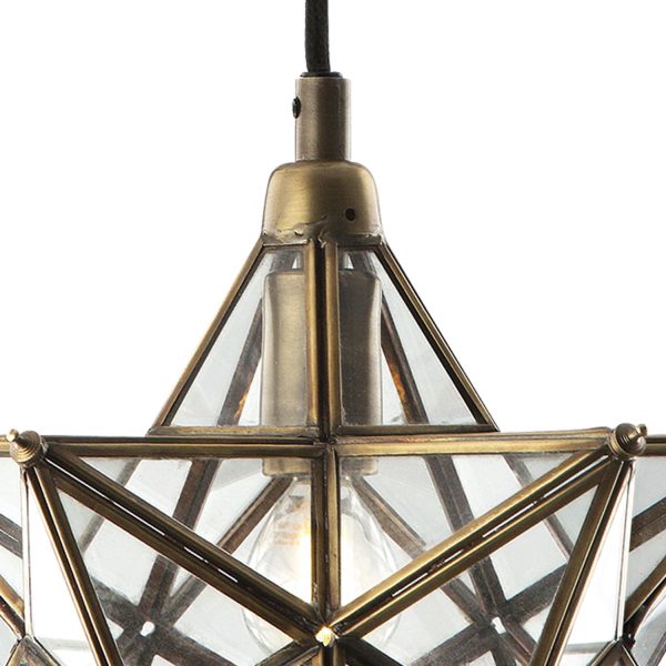 ILARIO 1 Light Star Pendant Antique Brass Glass Small - Image 3