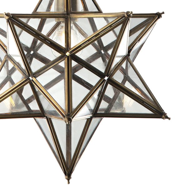 ILARIO 1 Light Star Pendant Antique Brass Glass Small - Image 4