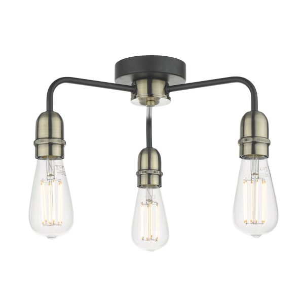 Kiefer 3lt Flush Black & Antique Brass