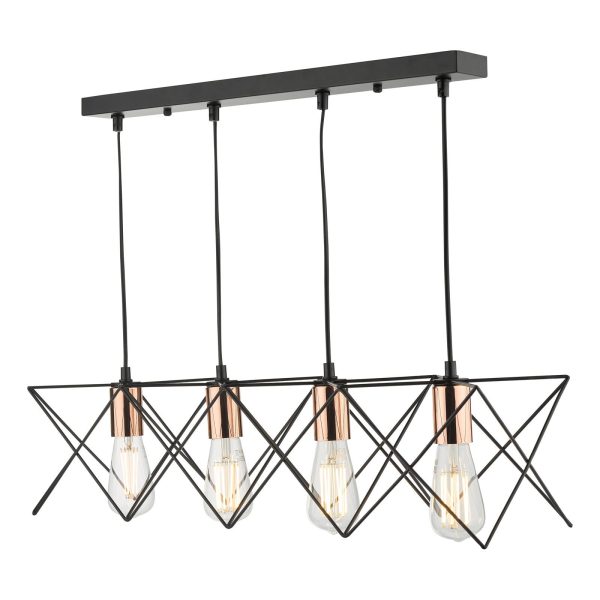 Midi 4 Light Bar Pendant Black & Bright Copper Detail