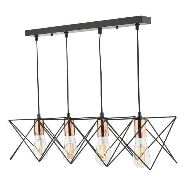 Midi 4 Light Bar Pendant Black & Bright Copper Detail - Image 2