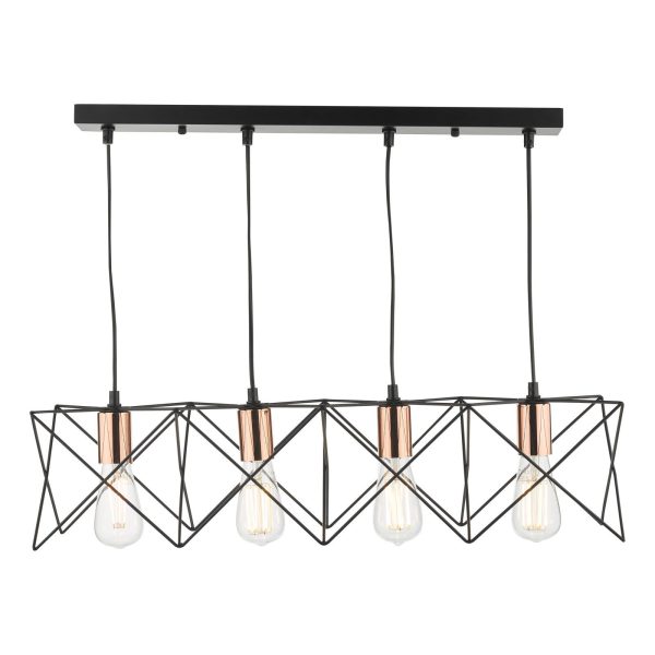 Midi 4 Light Bar Pendant Black & Bright Copper Detail - Image 3