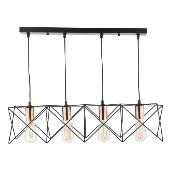 Midi 4 Light Bar Pendant Black & Bright Copper Detail - Image 4