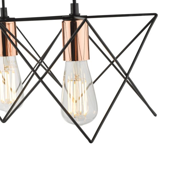 Midi 4 Light Bar Pendant Black & Bright Copper Detail - Image 5