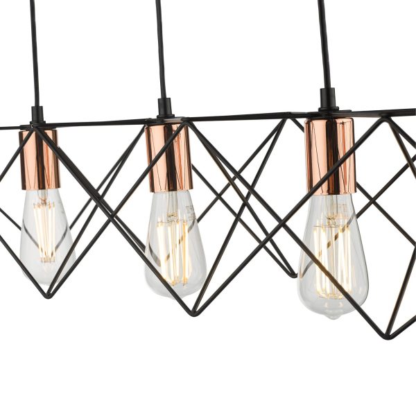 Midi 4 Light Bar Pendant Black & Bright Copper Detail - Image 6