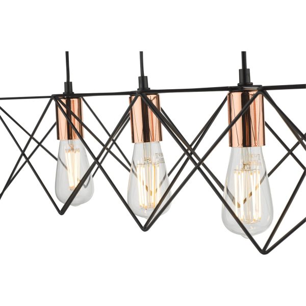 Midi 4 Light Bar Pendant Black & Bright Copper Detail - Image 7