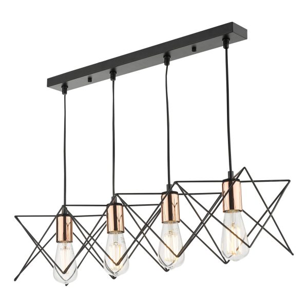 Midi 4 Light Bar Pendant Black & Bright Copper Detail - Image 8