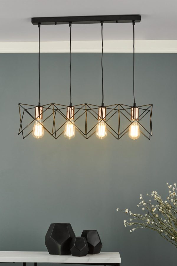 Midi 4 Light Bar Pendant Black & Bright Copper Detail - Image 9