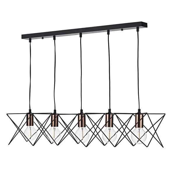 Midi 5 Light Bar Pendant Black & Bright Copper Detail - Image 4