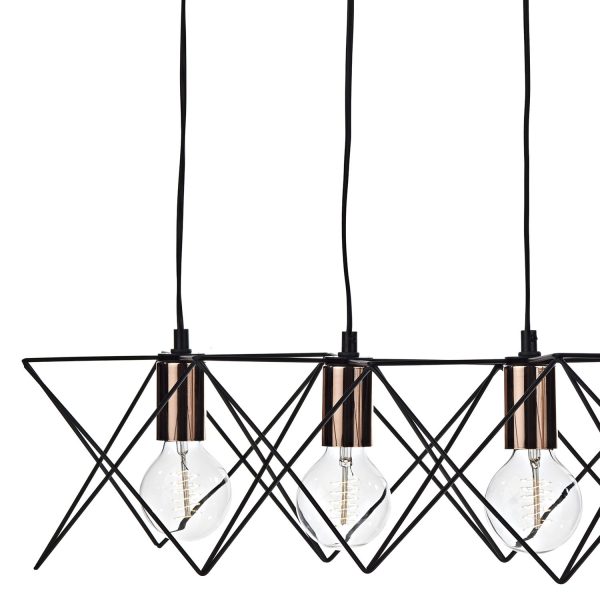 Midi 5 Light Bar Pendant Black & Bright Copper Detail - Image 3