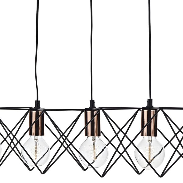 Midi 5 Light Bar Pendant Black & Bright Copper Detail