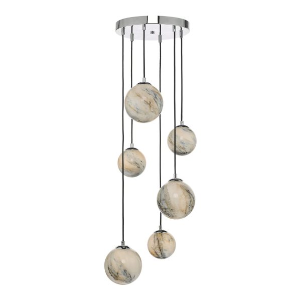 Mikara 6 Light Cluster Pendant Marble Effect Glass & Polished Chrome