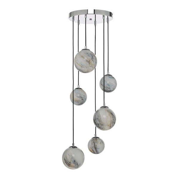 Mikara 6 Light Cluster Pendant Marble Effect Glass & Polished Chrome - Image 2