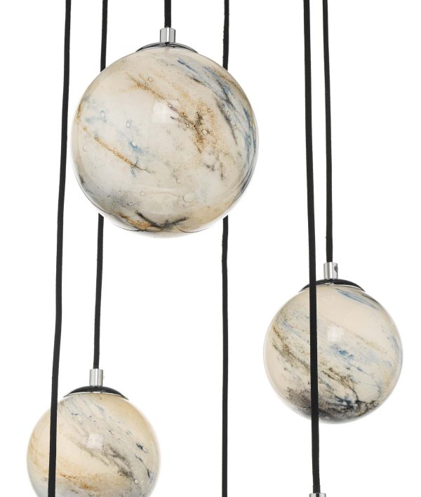 Mikara 6 Light Cluster Pendant Marble Effect Glass & Polished Chrome - Image 3