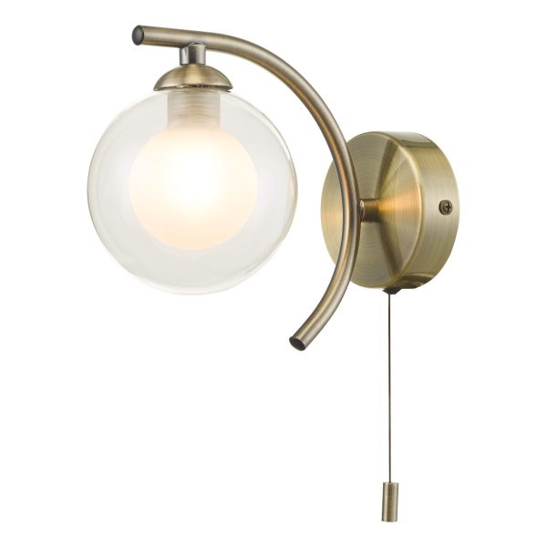 Nakita Wall Light Antique Brass With Clear/Opal Glass