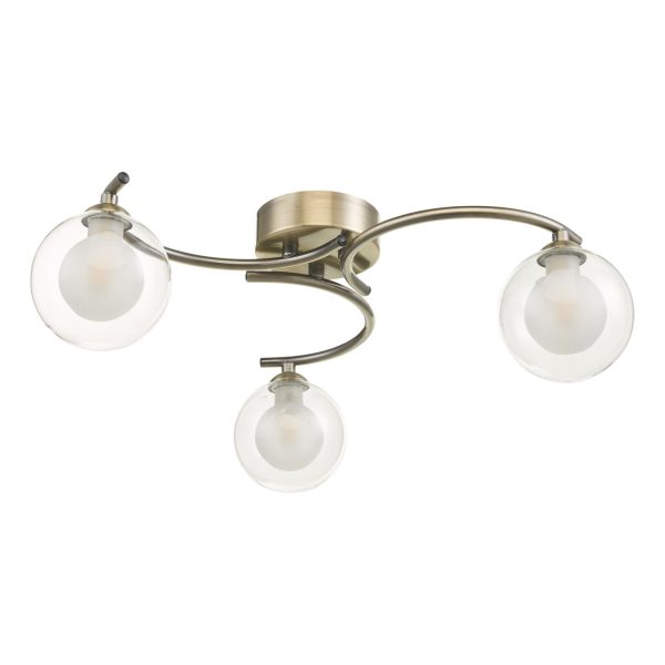 Nakita 3 Light Semi Flush Antique Brass With Clear/Opal Glass - Image 2