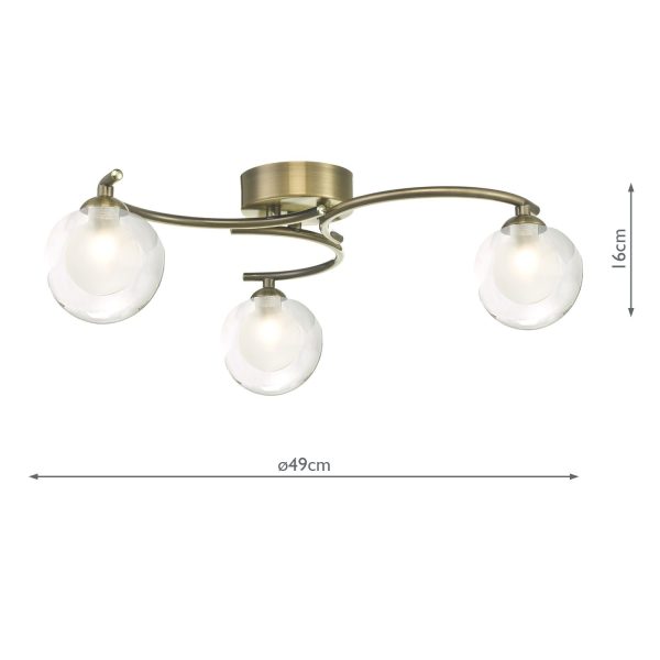 Nakita 3 Light Semi Flush Antique Brass With Clear/Opal Glass - Image 6