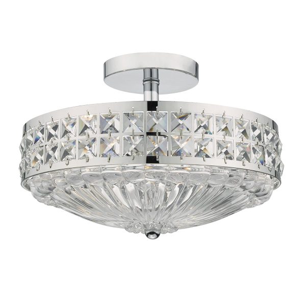 Olona 3 Light Semi Flush Polished Chrome Crystal Beads and Glass Diffuser