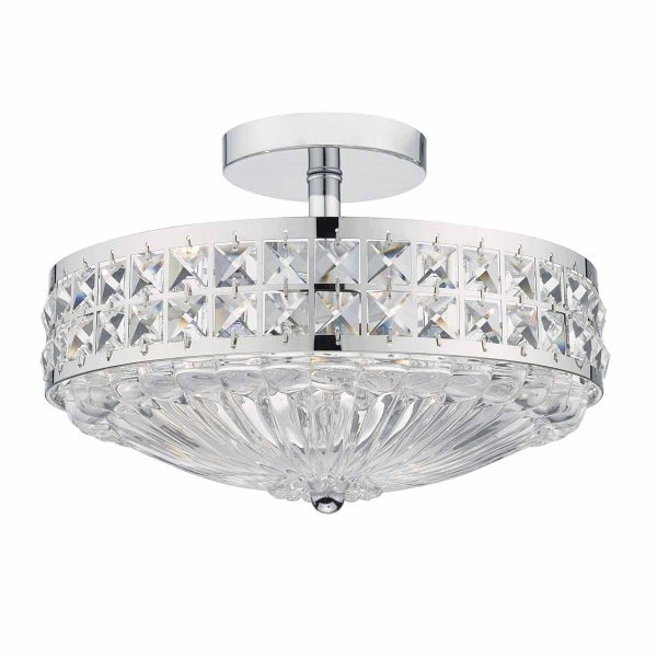 Olona 3 Light Semi Flush Polished Chrome Crystal Beads and Glass Diffuser - Image 4