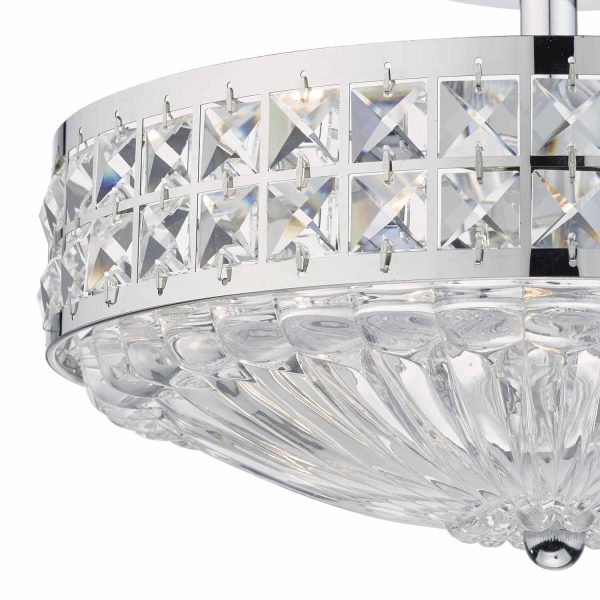 Olona 3 Light Semi Flush Polished Chrome Crystal Beads and Glass Diffuser - Image 3