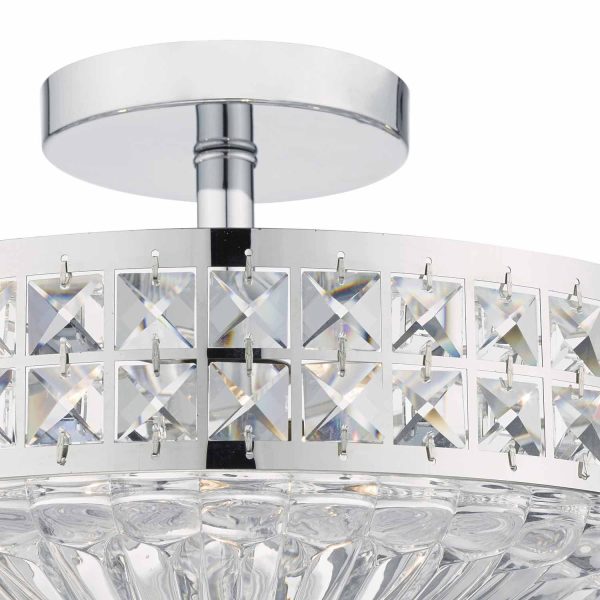 Olona 3 Light Semi Flush Polished Chrome Crystal Beads and Glass Diffuser - Image 2