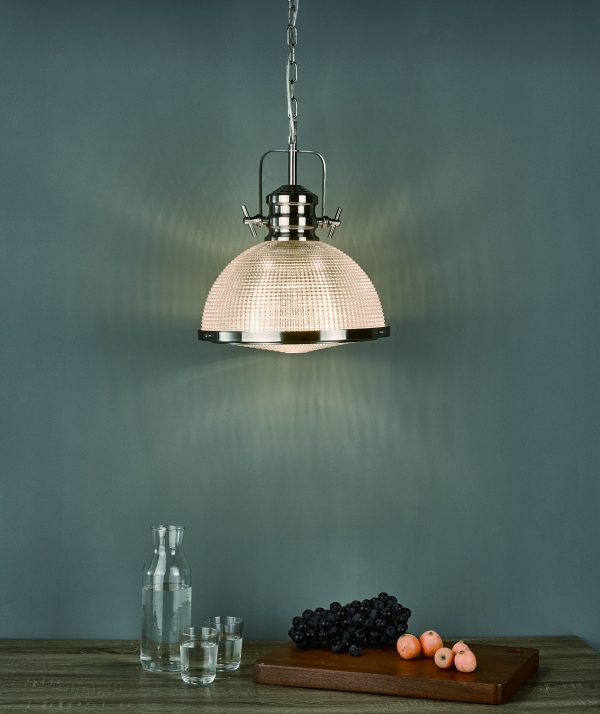 Peyton 1 Light Pendant Satin Nickel And Textured Glass - Image 2