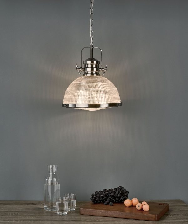 Peyton 1 Light Pendant Satin Nickel And Textured Glass - Image 6