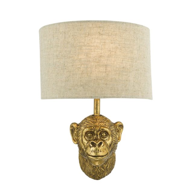 Raul Monkey Wall Light Gold C/W Natural Linen Shade - Image 2