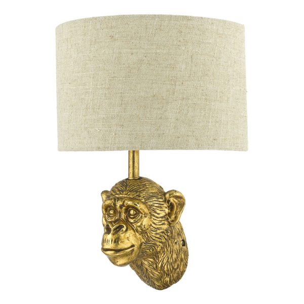 Raul Monkey Wall Light Gold C/W Natural Linen Shade - Image 3