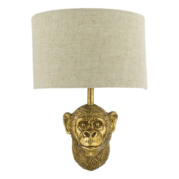 Raul Monkey Wall Light Gold C/W Natural Linen Shade - Image 4