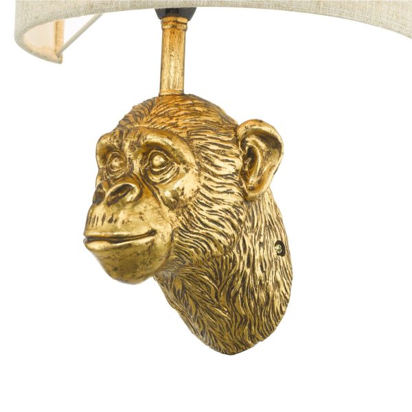 Raul Monkey Wall Light Gold C/W Natural Linen Shade - Image 5